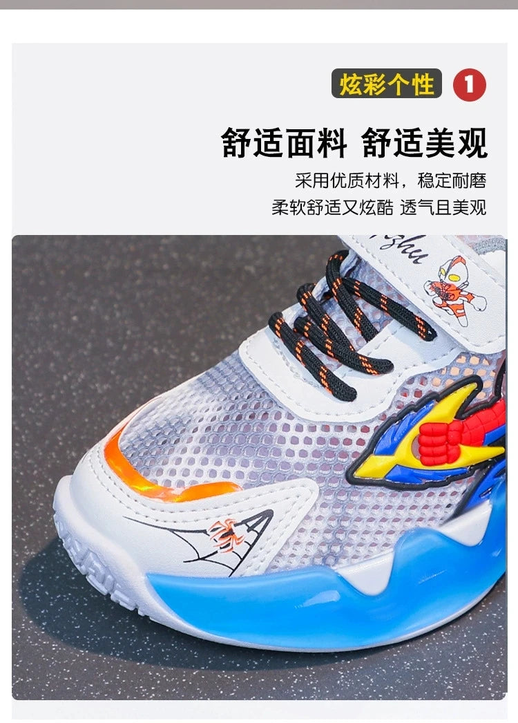 Disney Children's Shoes Fashion Cartoon Spiderman Sneakers for Boys Breathable Sport Shoes Anti-slip Toddler Shoes Student Shoes.