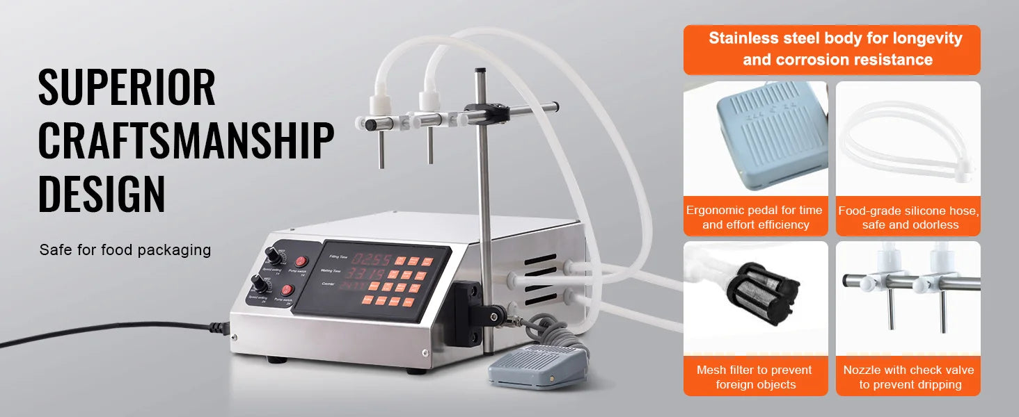 SucceBuy 30-4000ml Liquid Filling Machine Double Nozzle Automatic Bottle Filler with Digital Control for MilkWater Wine Beverage.