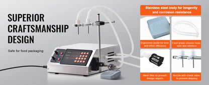 SucceBuy 30-4000ml Liquid Filling Machine Double Nozzle Automatic Bottle Filler with Digital Control for MilkWater Wine Beverage.