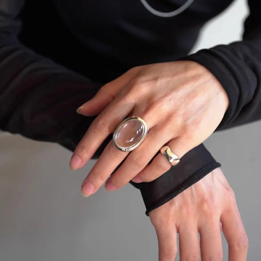 PANJBJ 925 Sterling Silver Geometry Crystal Ring For Women Ellipse Exaggerated Punk Water Drop Open Jewelry Gift Dropshipping.