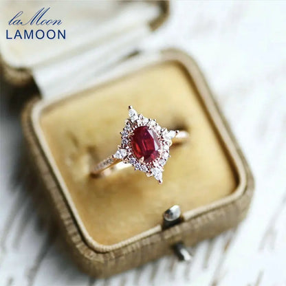 LAMOON Vintage Gemstone Ring Natural Garnet Rings For Women 925 Sterling Silver K Gold Plated Crystal Wedding Engagement RI182.
