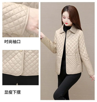 Herbst Winter Frauen Midi Plaid Stepp Mäntel Mode Weibliche Koreanische Kleidung Neue Feste Beiläufige Verdicken Warme Langarm Jacken