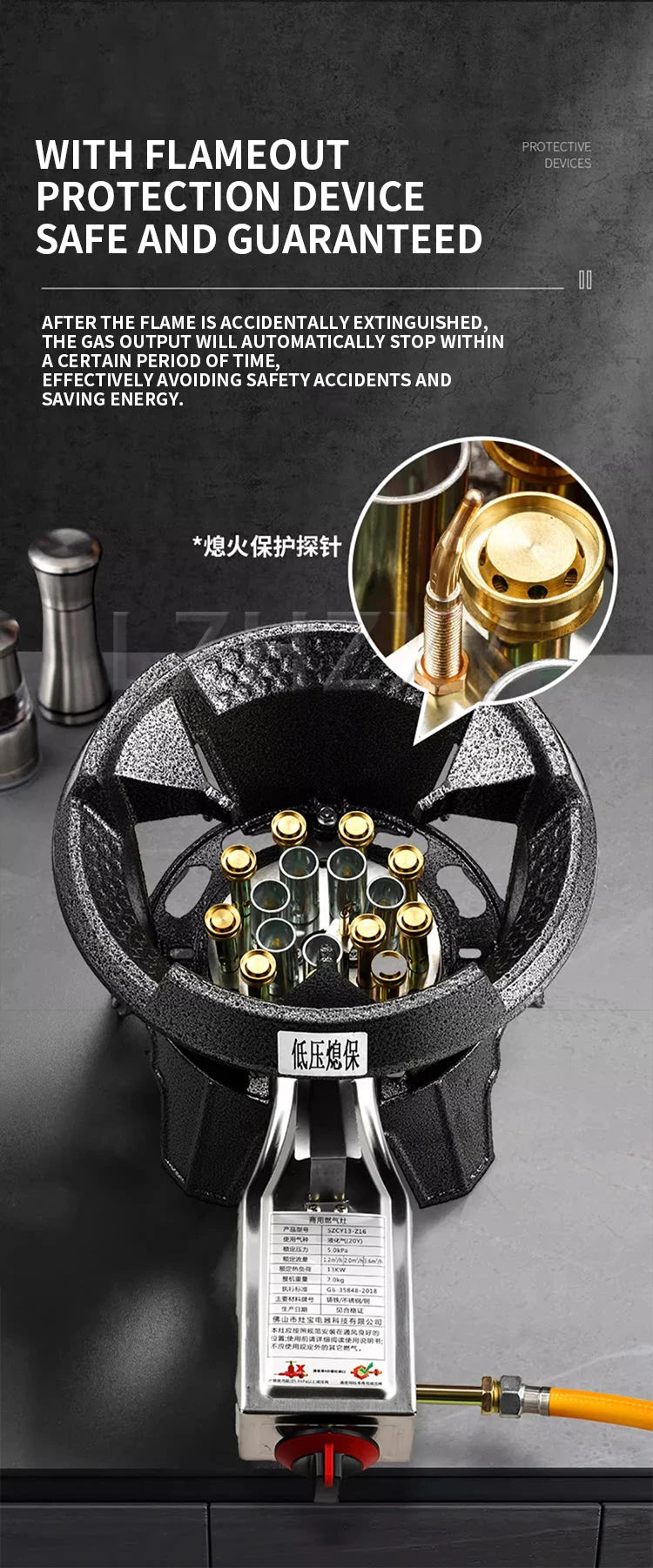 Low-pressure Fierce Fire Gas Stove Commercial Single-hole Liquefied Gas Burner for Hotel Restaurant Energy-saving Gas Cooktop.