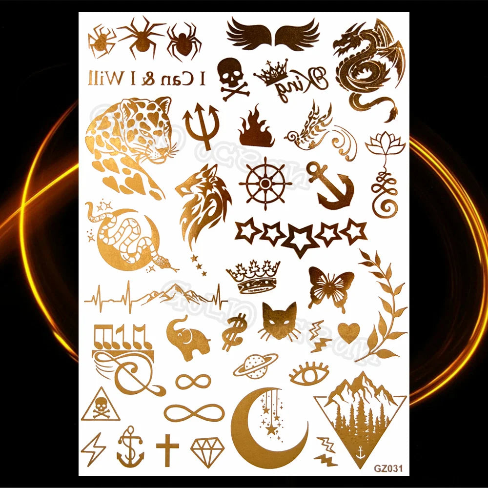 1PC Summer Style Men Women Body Art Gold Metallic Tattoo Sticker HYS-101 Chain Bracelet Fake Jewelry Waterproof Temporary Tattoo