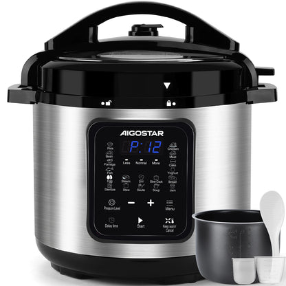 Aigostar Pressure Cooker 6L, 18-in-1 Multicooker, Keep Warm, Non-Stick Coating, Easy Cleaning, Digital Touchscreen, 1000W Pressu.