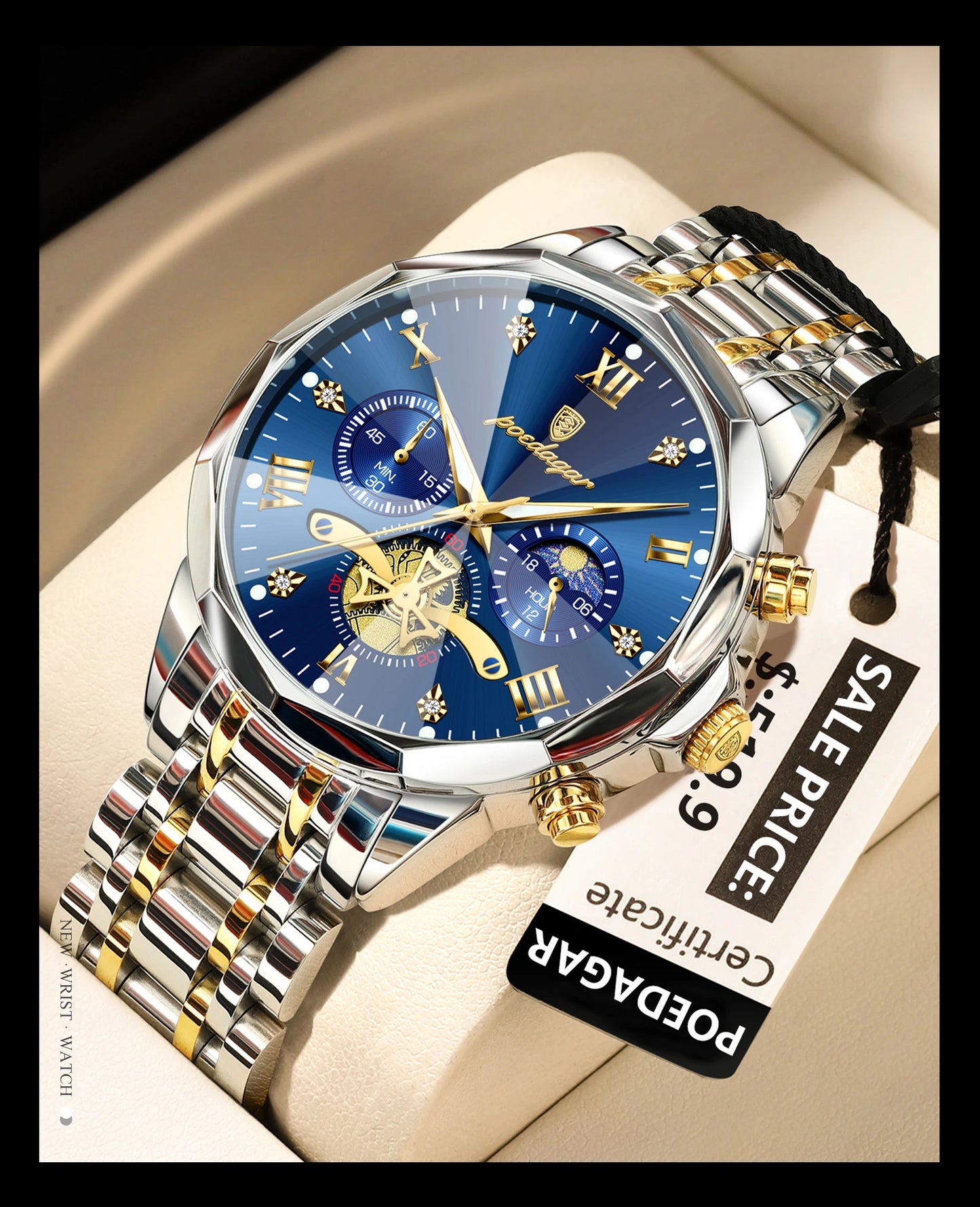 POEDAGAR Luxury Men Watch Top Original Waterproof Luminous Chronograph Man Wristwatch Stainless Steel Quartz Men's Watches Reloj