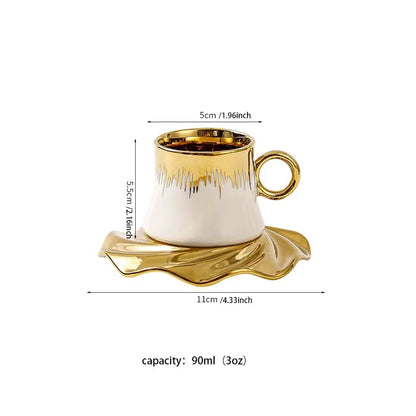 High Quality Middle East Saudi Arabia Ceramic Plated Coffee Cup Plate Set Golden Cup and Saucer Gift Box Set.
