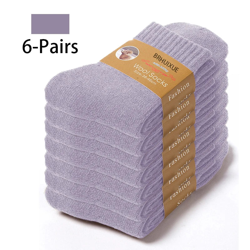 6 Pairs Winter Wool Socks Male Men's Socks Super Thicker Solid Socks Merino Plush Women's Socks Against Cold Snow Terry Socks.