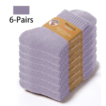 6 Pairs Winter Wool Socks Male Men's Socks Super Thicker Solid Socks Merino Plush Women's Socks Against Cold Snow Terry Socks.
