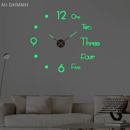 3D Leuchtende Wanduhr Rahmenlose Acryl DIY Digitale Uhr Wand Aufkleber Stumm Uhr Für Wohnzimmer Schlafzimmer Büro Wand Dekor