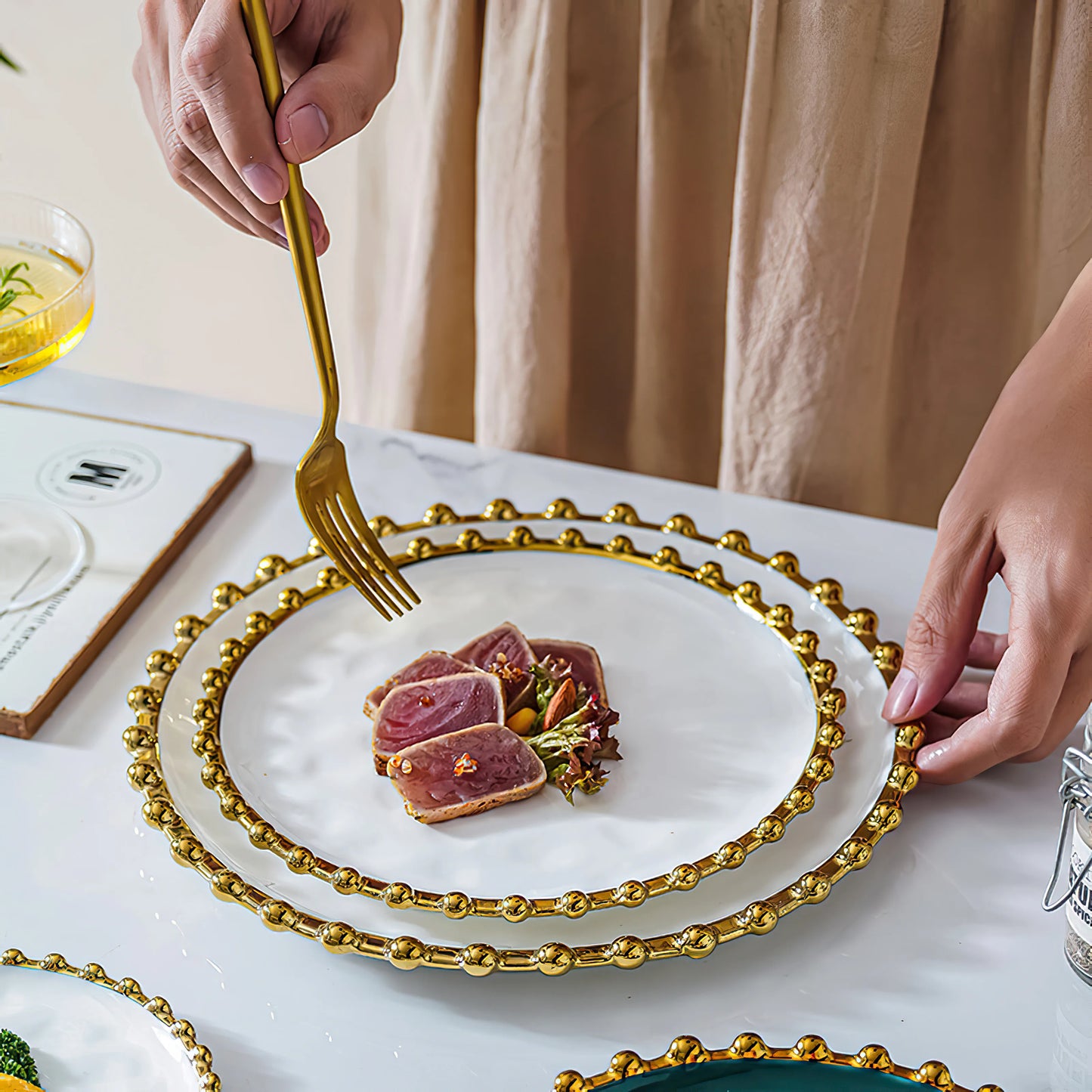 Ceramic Western Dinner Plate Phnom Penh Creative Green Relief Sculpture Steak Dessert Dish Meal Snack Fruit Salad Flat Plate.