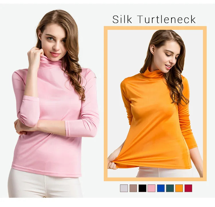 SuyaDream Damen-Rollkragenpullover, langärmelige, solide Pullover, gestrickte Naturseide, schickes T-Shirt mit Boden, 2025, Frühlings-Herbst-TOP.