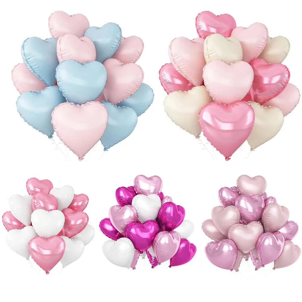 12 Stück babyrosa cremeweiße herzförmige Folienballons 18 Zoll Herzballon für Geburtstag, Jahrestag, Hochzeit, Valentinstag, Party.