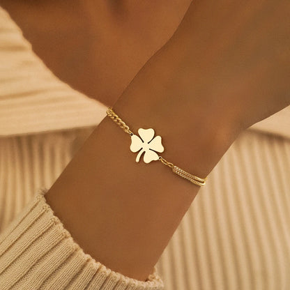 Stainless Steel Bracelets Classic Lucky Clovers Pendant Hip Hop Bracelet For Women Jewelry Non-fading High-quality Everyday Wear.