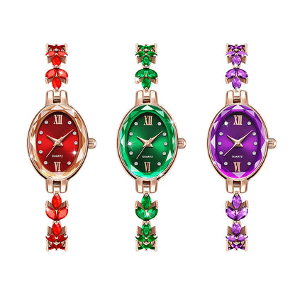 Women's Watches Light Luxury Diamond Inlaid For Clover Watch Waterproof Oval Ladies Fashion Quartz Bracelet Wristwatch.