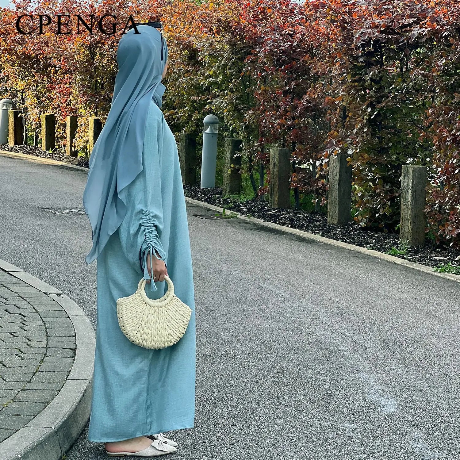 2024 Saudi Arabia Muslim Women Modest Dress Eid Dubai Plain Abaya Islamic Holiday Party Solid Turkey Lace-up Cuffs Long Clothes.