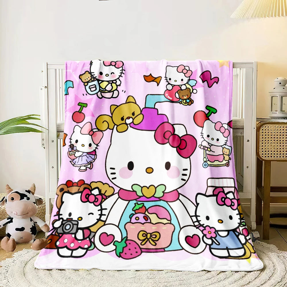 Sanrio HelloKitty Cute HD Printed Flannel Thin Blanket.Four Season Blanket.for Sofa,beds,living Rooms,travel Picnic Blanket Gift