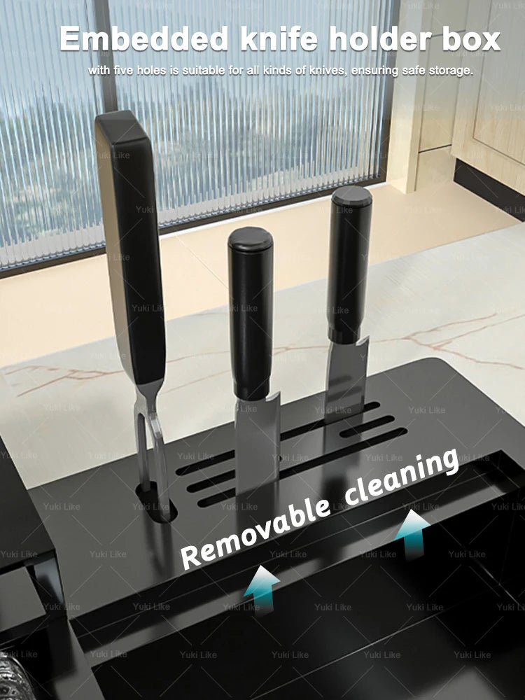 Stainless Steel Waterfall Kitchen Sink New With Draining Rack Digital Display Large Single Slot Dishwashing Sinks Wash Bowl