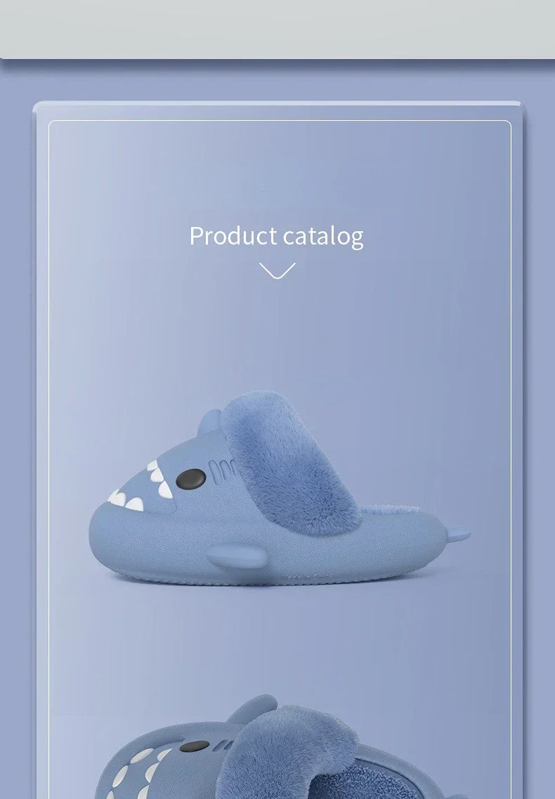 Women Shark Slippers Slides Platform Winter Warm Fluffy Sandal Home Cloud Clapper Soft Room Shoes Children Plush indoor Boy Girl.
