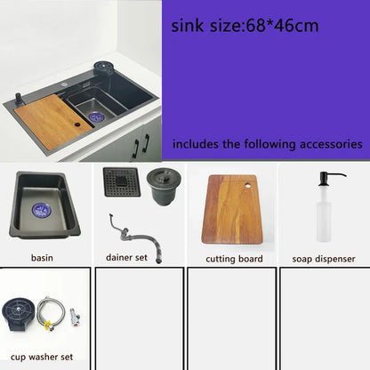 Nano Küchen spüle mattschwarz über dem Waschbecken mit Schneide brett 304 Edelstahl einzelne schwarze Küchen spüle