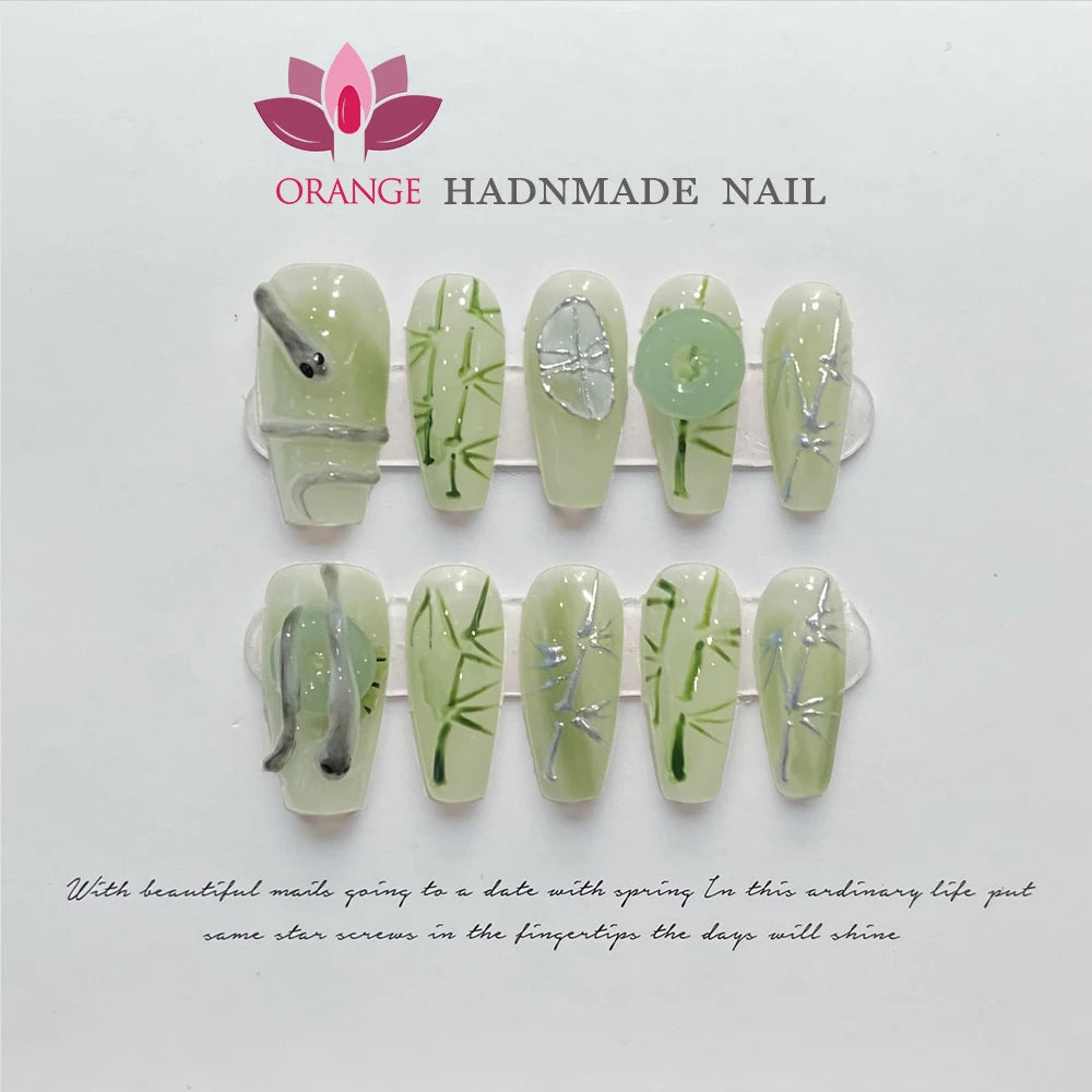 Handmade Fake Nails With Rhinestones Coffin Press On Nails French Manicuree Wearable Full Cover False Nail Tips With Designed.