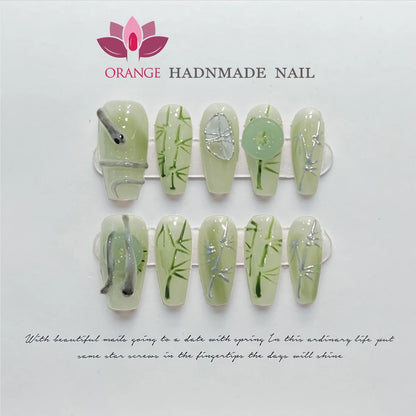 Handmade Fake Nails With Rhinestones Coffin Press On Nails French Manicuree Wearable Full Cover False Nail Tips With Designed.