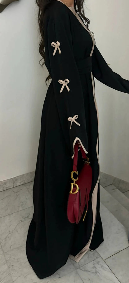 Eid Bow Abaya Women Cardigan Dress Muslim Party Caftan Robe Jalabiya Morocco Dubai Kaftan Islam Vestidos Largos Ramadan 2025.