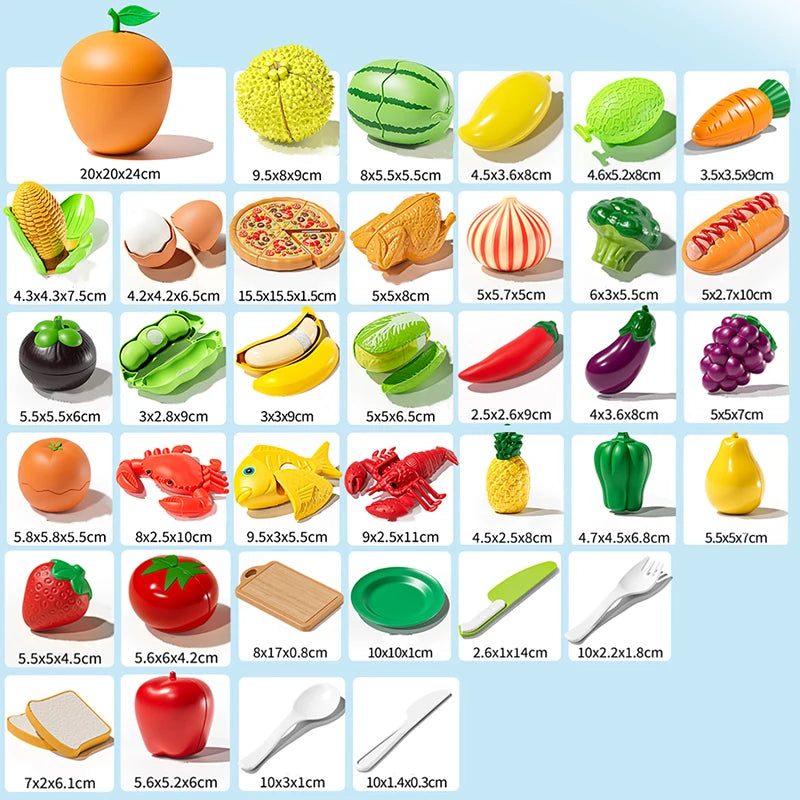 Kid Pretend Play Kitchen Toy Set Simulation Cut Fruit Vegetables Sensory Game Make Pizza Food Cook Girl Interactive Education To.