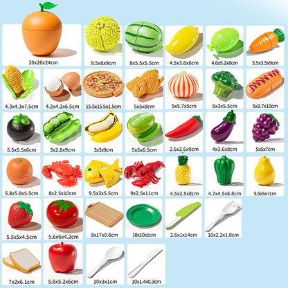 Kid Pretend Play Kitchen Toy Set Simulation Cut Fruit Vegetables Sensory Game Make Pizza Food Cook Girl Interactive Education To.