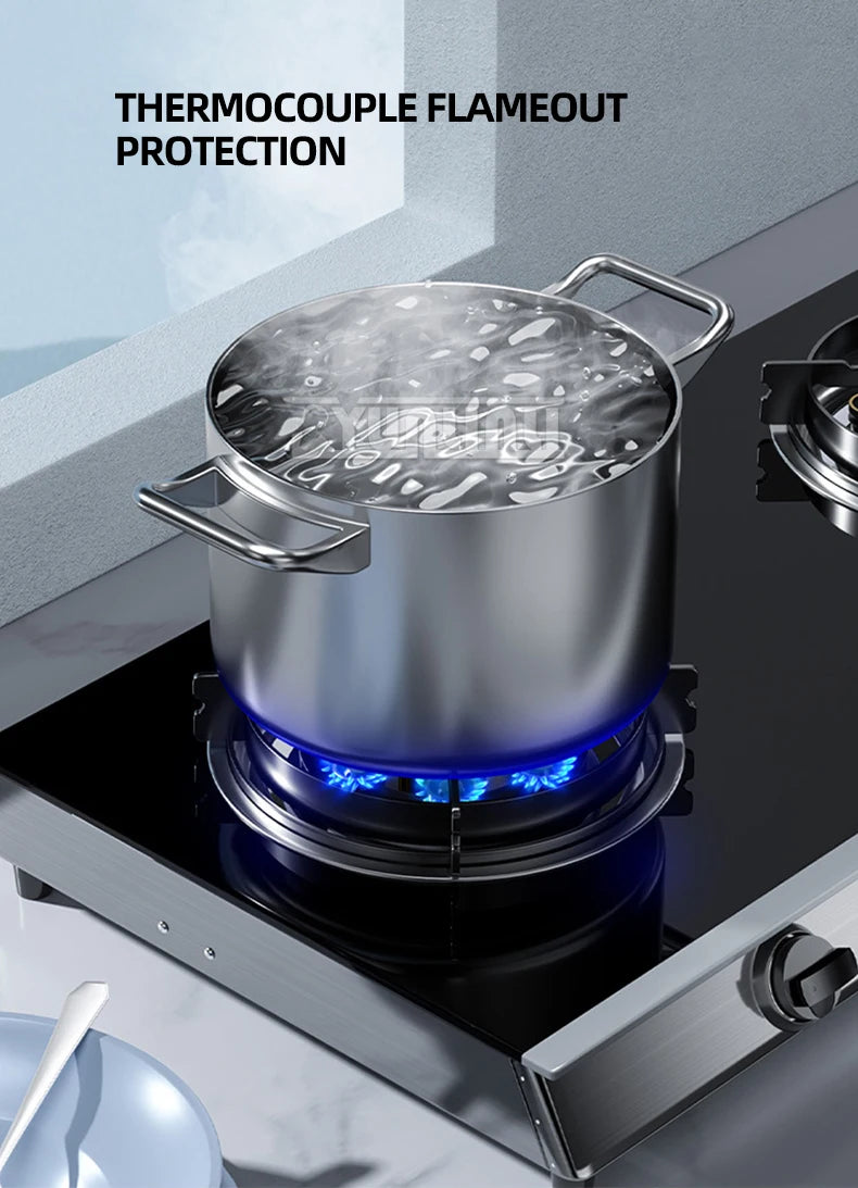 Household Desktop Natural Gas Liquefied Gas Timing Stove Double-Hole Fierce Fire Kitchen Cooker Tool.