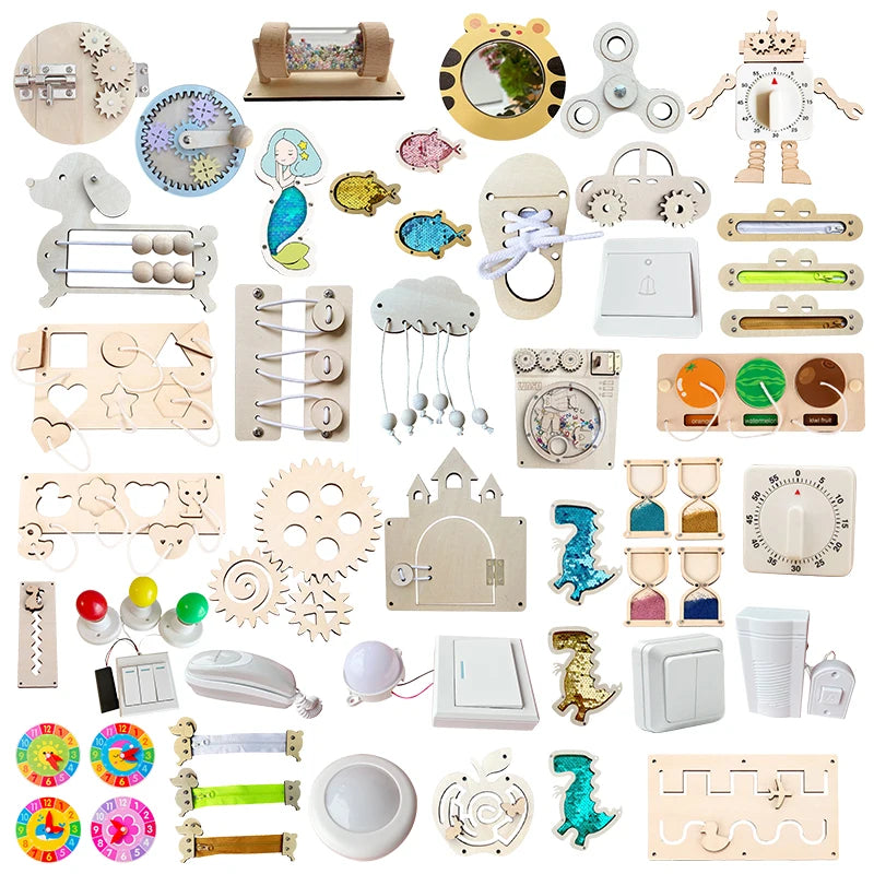 Busy Board DIY Accessories Lamps Doorbell Montessori Teaching Aids Hands-on Ability Sound Color Recognition Children Wooden Toys.