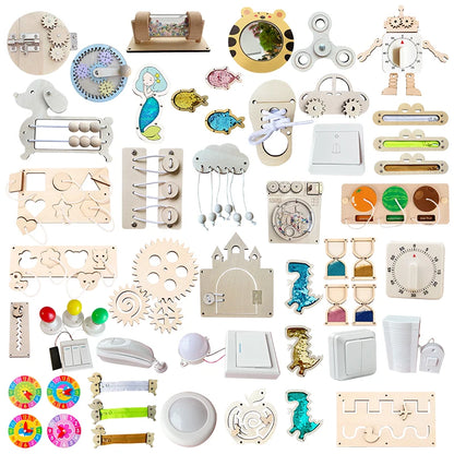 Busy Board DIY Accessories Lamps Doorbell Montessori Teaching Aids Hands-on Ability Sound Color Recognition Children Wooden Toys.