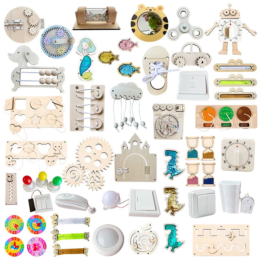 Busy Board DIY Accessories Lamps Doorbell Montessori Teaching Aids Hands-on Ability Sound Color Recognition Children Wooden Toys.