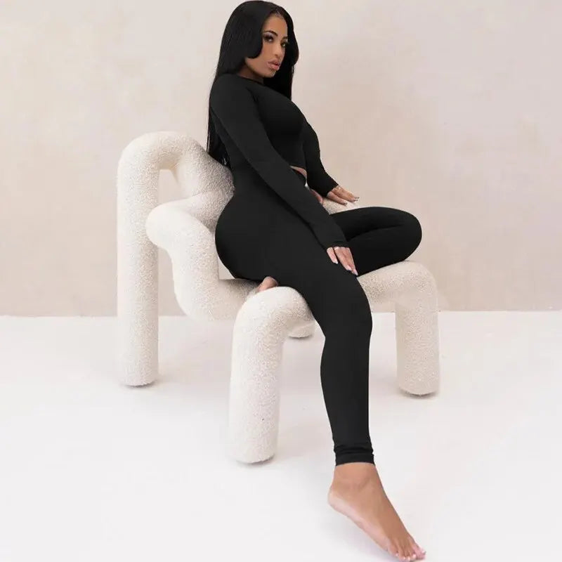 Dulzura Women 2024 Autumn Winter Long Sleeves Crop Tops Long Pants Two Piece Matching Sets Tracksuit Wholesale Items S3613114K.