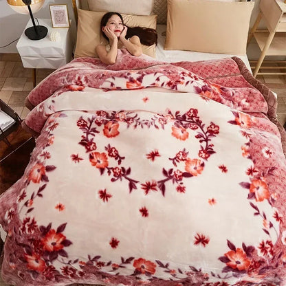 Double-layer Thick Plush Blanket Warm Skin Friendly in Winter Quilt Multiple Non Shedding Prints High Quality Bedding Article.