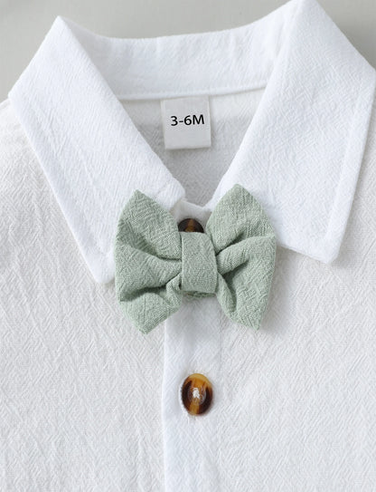 2-teiliges Gentleman-Outfit für Babys, einfarbig, kurzärmeliges Hemd mit Fliege und Overall, Shorts-Set für formelle Kleidungssets.