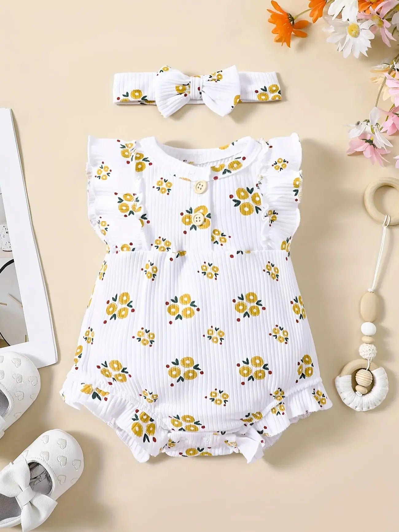 2-teiliger Sommer-Overall für Babys mit Rundhalsausschnitt, Schmetterlingsärmel-Design, süßer, süßer und lebhafter Overall im Prinzessinnen-Stil für Neugeborene.