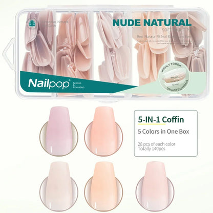 Nailpop 3-IN-1 Nude Natural Soft Nail Tips Set 140PCS Skin Tones Press on Nails Ultra-Fit Gel Nail Extensions Easy Manicure DIY