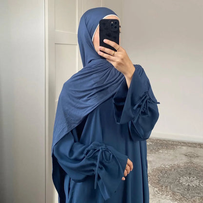 Eid Muslim Dress for Women Abaya Bow Jalabiya Ramadan Lace Up Vestidos Largos Islam Arab Long Robe Morocco Dubai Kaftan 2025.