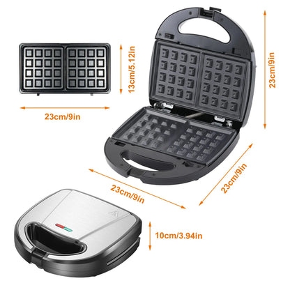 Sandwich Maker 6 in 1 Waffle Maker 750 W Sandwich Toaster with 6 Removable Non-Stick Grill Plates Waffle Iron Breakfast Machine.