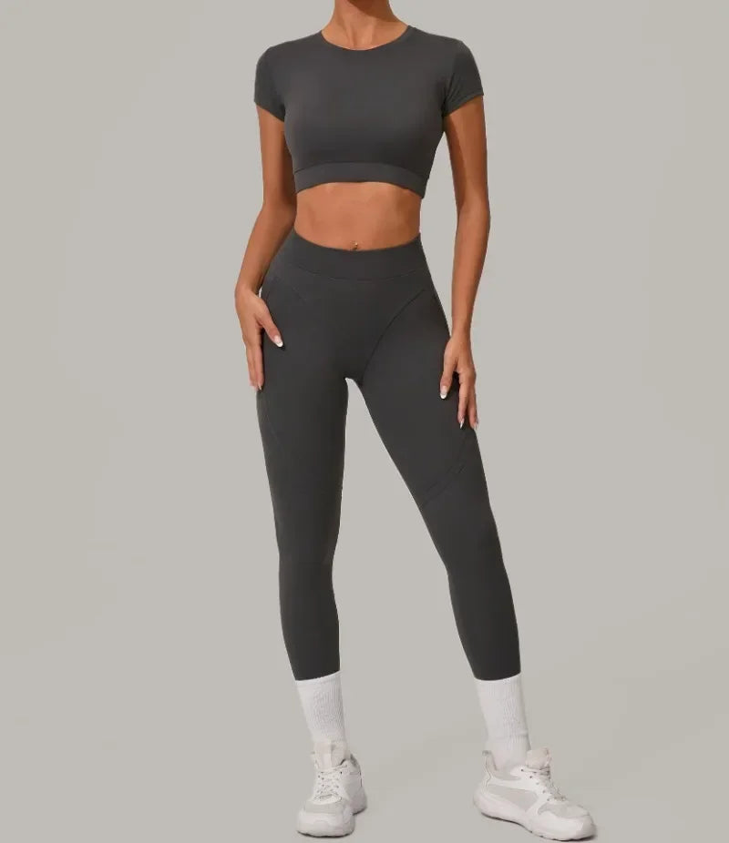 Seamless Yoga Sets Sports Fitness High Waist Hip Lift Tight Breathable Tracksuit Workout Clothing Gym Leggings Suit for Women.