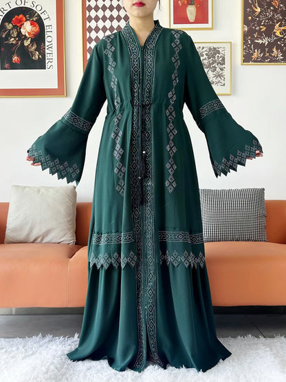 New Women Elegant Dress Chiffon Open Abaya with Zipper Muslim Women Dress Islamic Clothing Cardigan Abaya Women Muslim Dress
