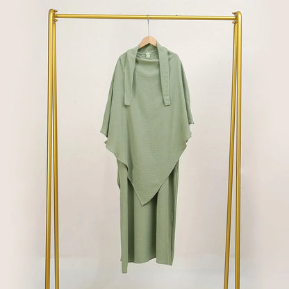 Two Piece Jilbab Prayer Set Abaya for Woman Batwing Hijab Dress Muslim Kimono Kaftan Robe Long Khimar Islam Cloth Jilbab Ramadan