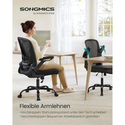 SONGMICS Bürostuhl, Schreibtischstuhl, Drehstuhl mit Netzspannung, ergonomisch, gepolsterte Lendenstütze, Wippfunktion