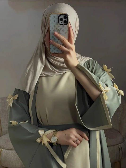 Eid Muslimischen Bogen Abaya Frauen Kleider Jalabiya Vestidos Largos Split Hülse Ramadan Marokko Dubai Lange Robe Party Islam Kaftan 2025