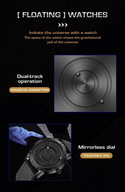 LIGE FOXBOX Unique Design Quartz Man Watch Simple Fashion Leather Belt Casual Sports Magnetic Srolling Beads Skull Men's Watches.