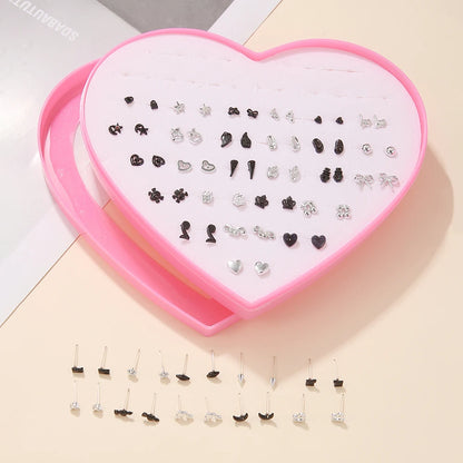 Multicolor 36Pairs Cartoon Hypoallergenic Plastic Stud Earrings Set For Women Girl Cute Animal Flower Ear Wedding Gifts Jewelry