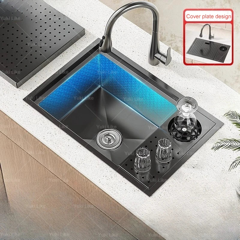 Stainless Steel Hidden Sink Bar Kitchen Sinks Small Single Slot with Lid Touring Car Multifunctional Wash Basin Balcony Garden