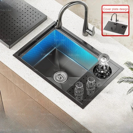 Stainless Steel Hidden Sink Bar Kitchen Sinks Small Single Slot with Lid Touring Car Multifunctional Wash Basin Balcony Garden