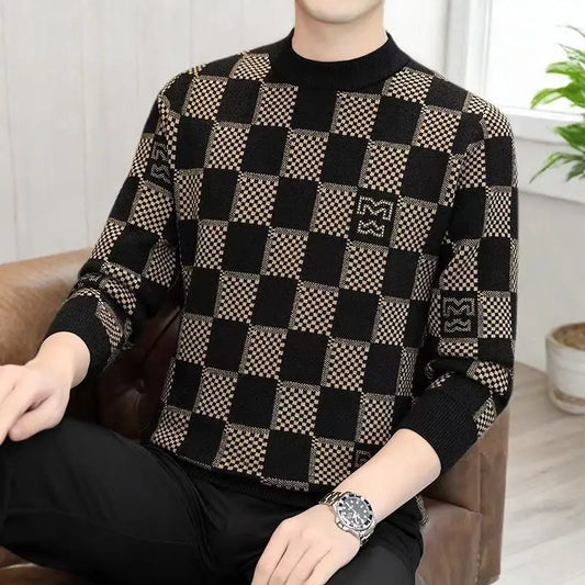 Autumn Winter Men's Velvet Base Warm Autumn Fashion Half-high Neck Sweaters.